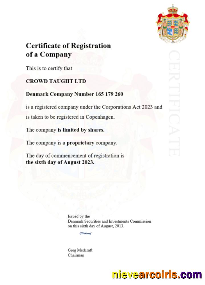 Editable Denmark Certificate Of Registration Word And PDF Template