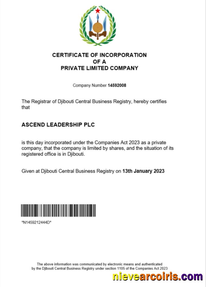 Premium Djibouti Certificate Of Registration Word And PDF Template