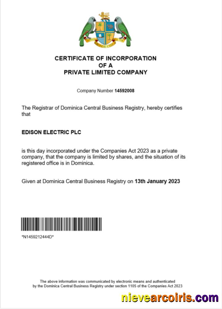 Professional Dominica Certificate Of Registration Word And PDF Template