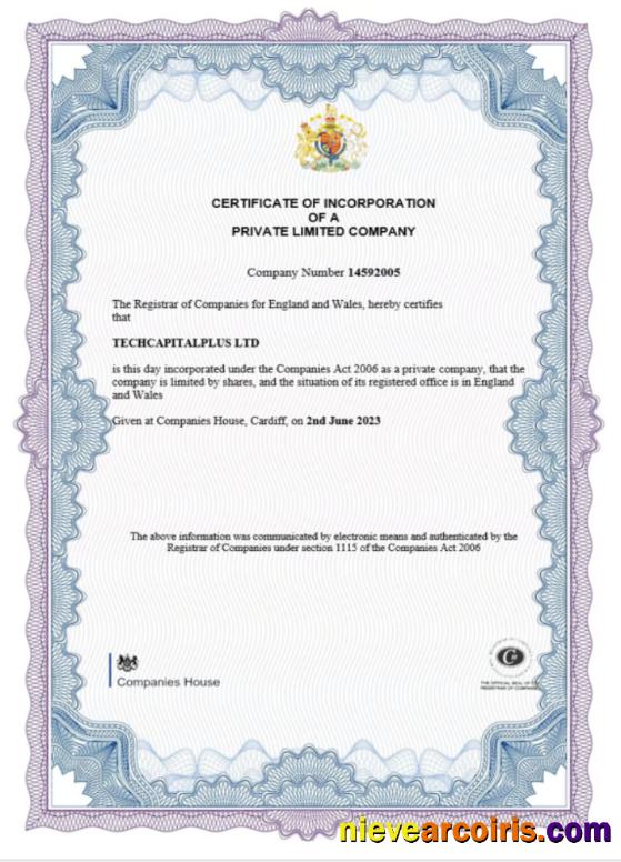 Realistic England And Wales Certificate Of Incorporation Registration, Word And PDF Template Version 2
