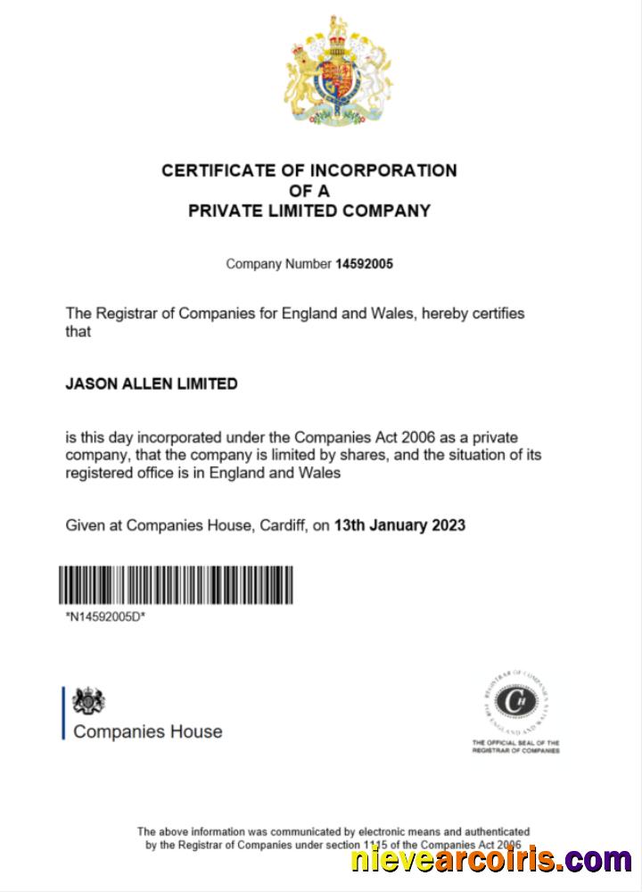 England And Wales Certificate Of Incorporation Registration Preview