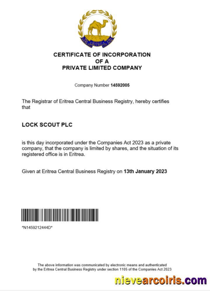Realistic Eritrea Certificate Of Registration Word And PDF Template