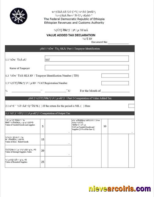 Professional Ethiopia Value Added Tax Declaration Word And PDF Template