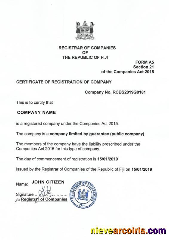 Fiji Certificate Of Registration Sample