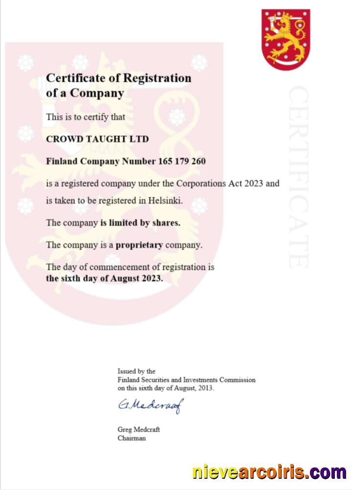 Editable Finland Certificate Of Registration Word And PDF Template