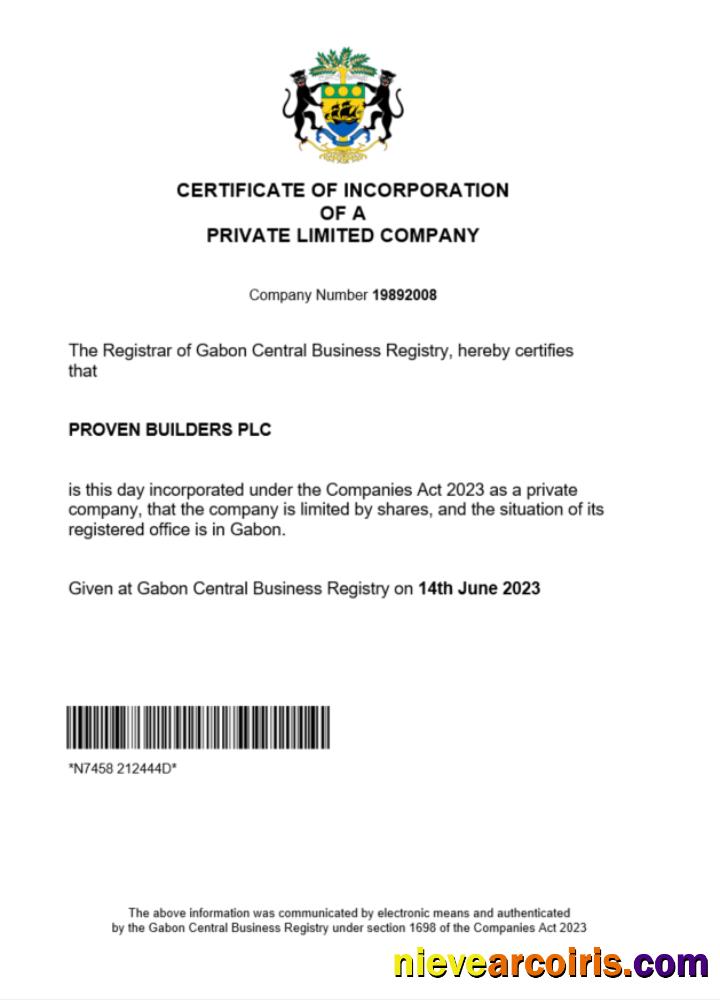 Premium Gabon Certificate Of Registration Word And PDF Template