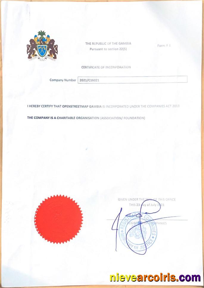 Gambia Certificate Of Incorporation Template