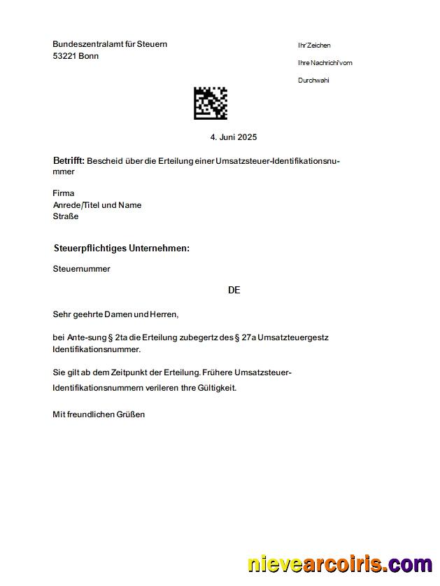 Premium Germany Bundeszentralamt Für Steuern VAT Registration Template Scr