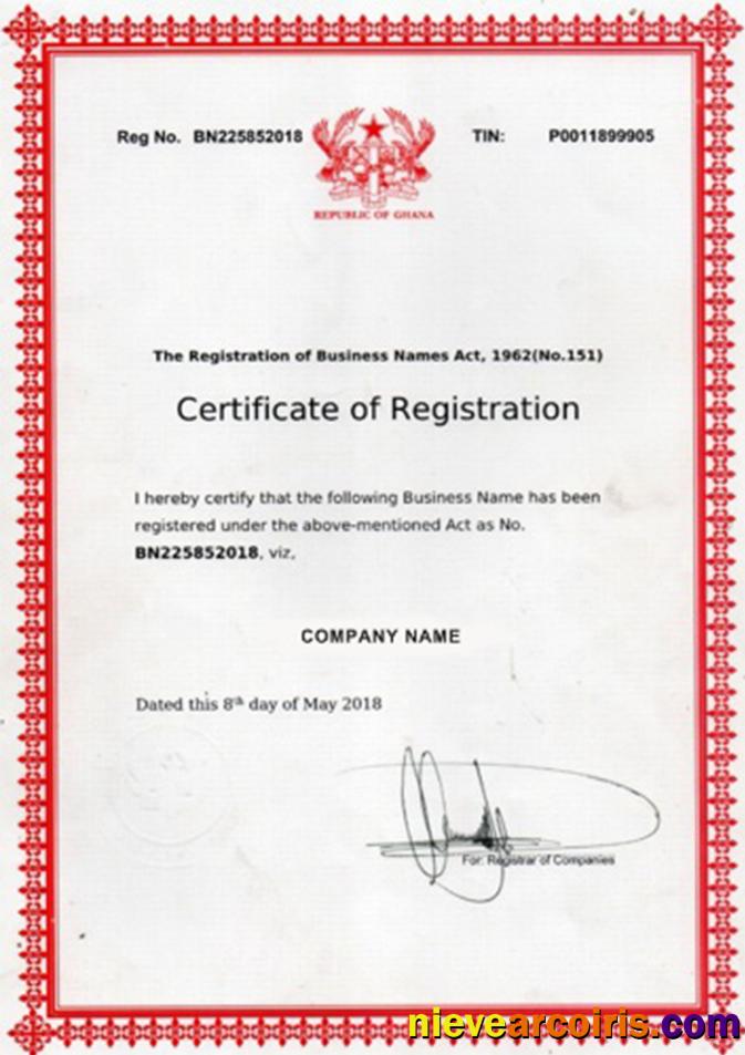 Ghana Certificate Of Registration Sample