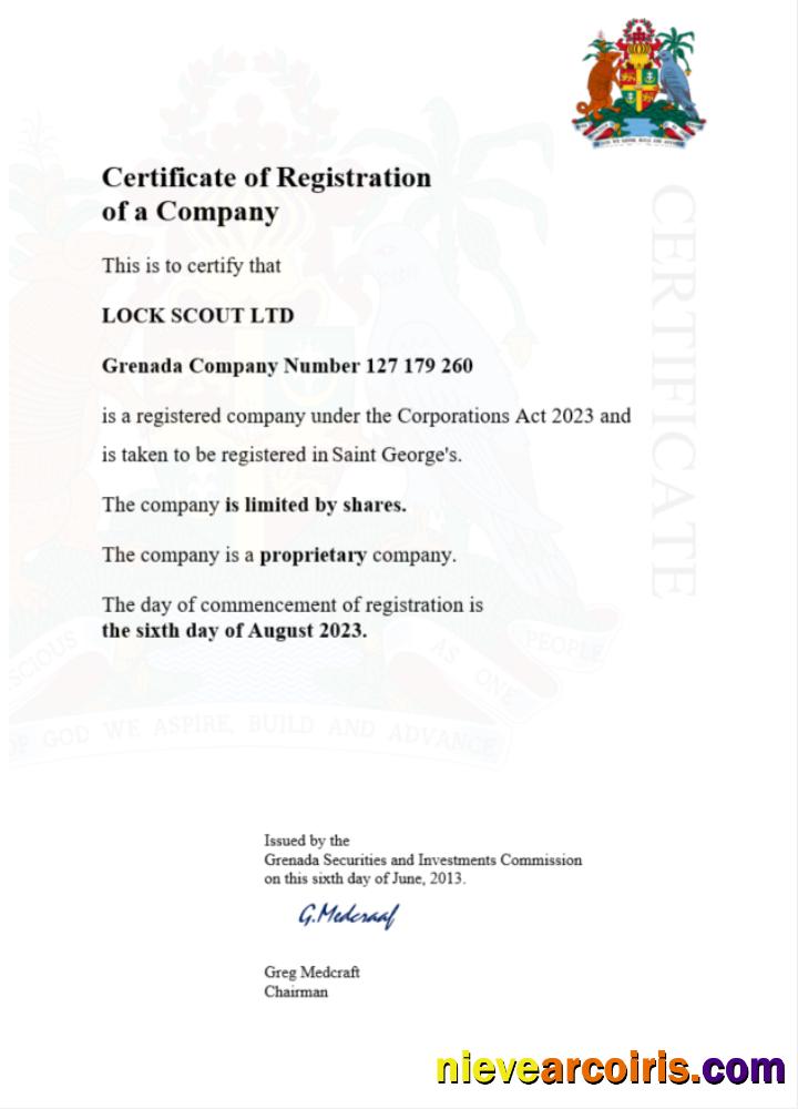 Professional Grenada Certificate Of Registration Word And PDF Template
