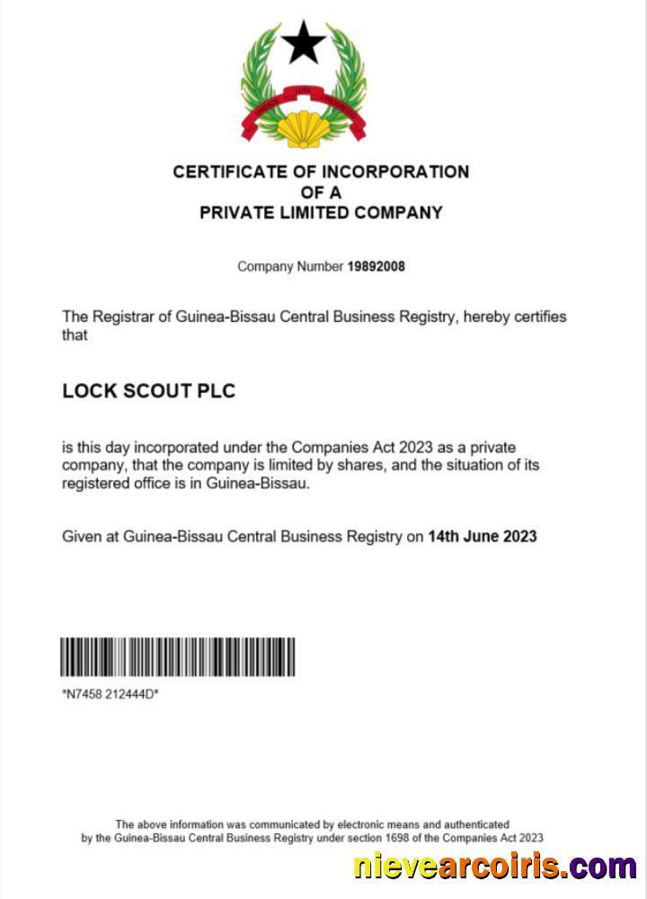 Editable Guinea Bissau Certificate Of Registration Word And PDF Template