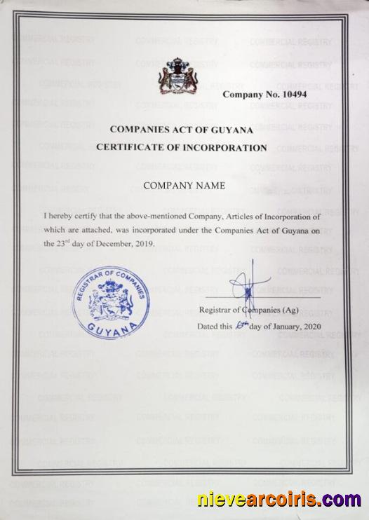 Guyana Certificate Of Incorporation Photolook