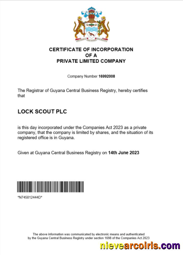 Premium Guyana Certificate Of Registration Word And PDF Template