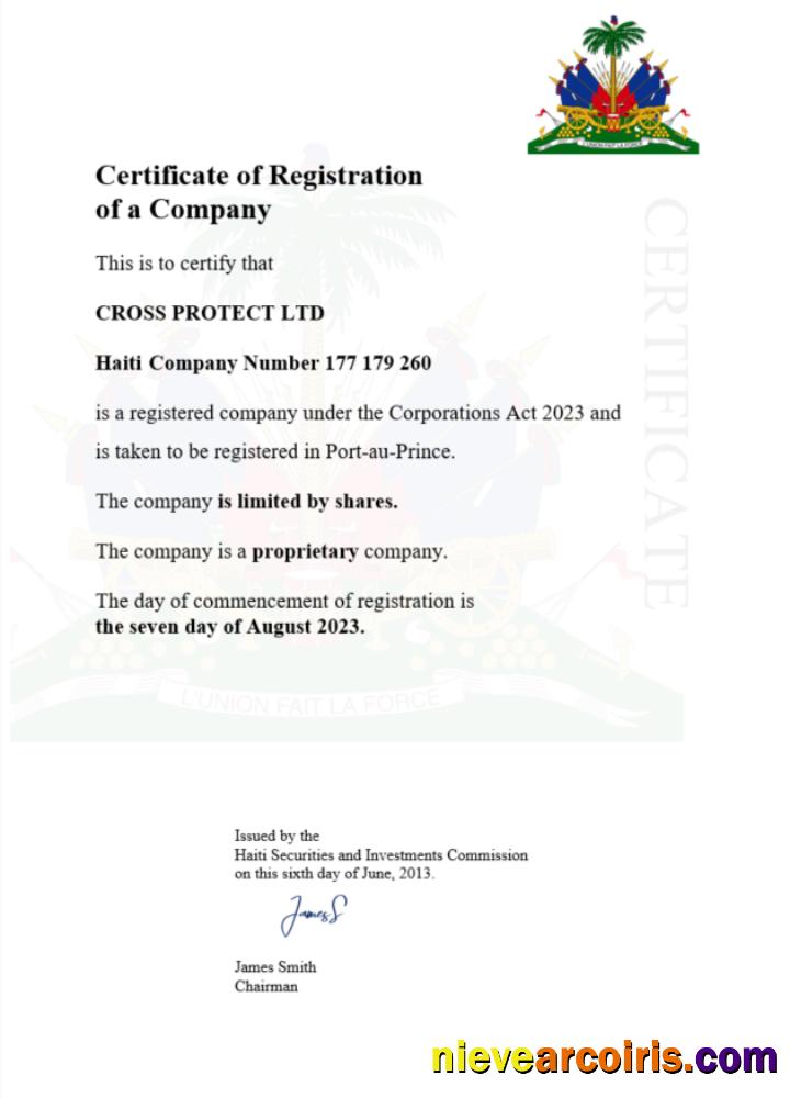 Editable Haiti Certificate Of Registration Word And PDF Template