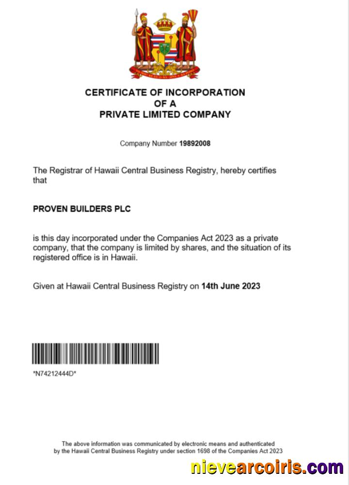 Realistic Hawaii Certificate Of Registration Word And PDF Template