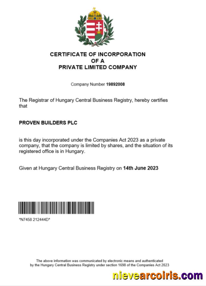 Professional Hungary Certificate Of Registration Word And PDF Template