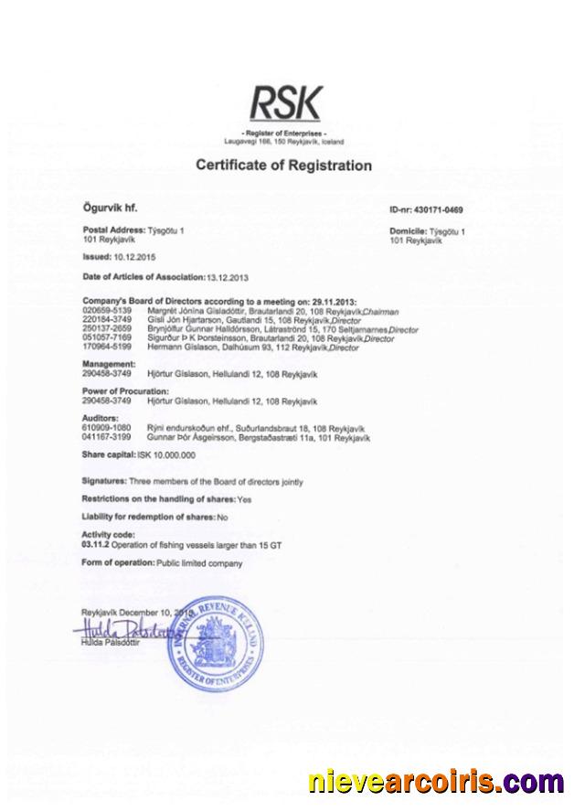 Iceland Certificate Of Registration Preview