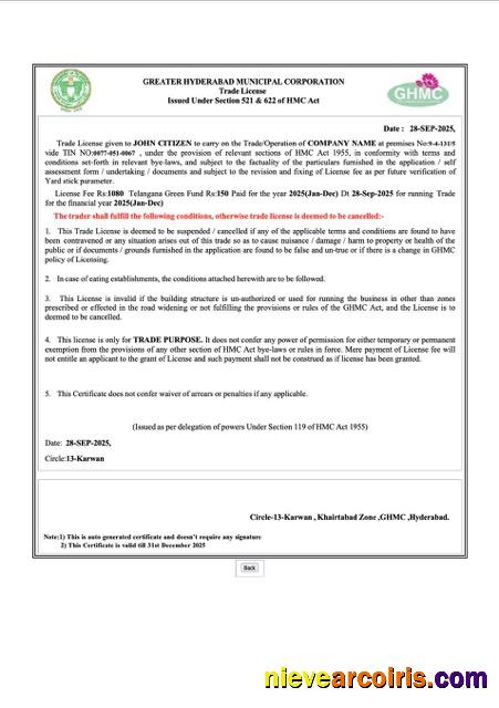 Premium India Hyderabad Trade License Word And PDF Template