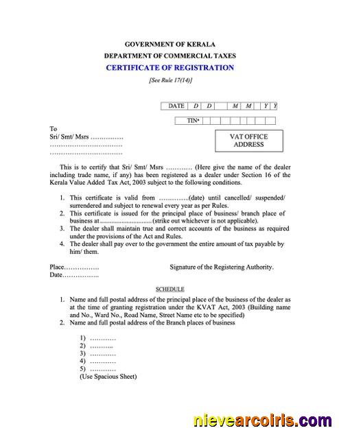 Premium India Kerala Certificate Of Registration Word And PDF Template