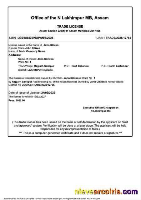 Realistic India Lakhimpur Trade License Word And PDF Template