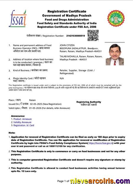 Realistic India Madhya Pradesh Registration Certificate Word And PDF Template