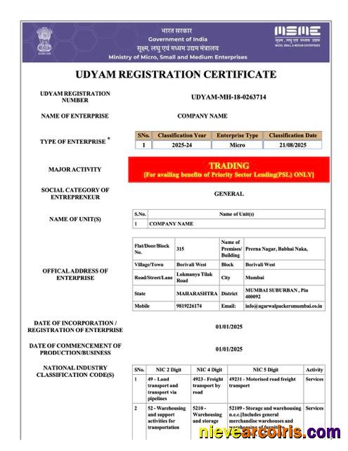 Editable India Udyam Registration Certificate Word And PDF Template, Version 3