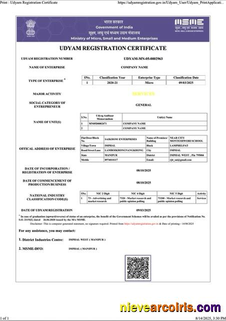 Editable India Udyam Registration Certificate Word And PDF Template, Version 7