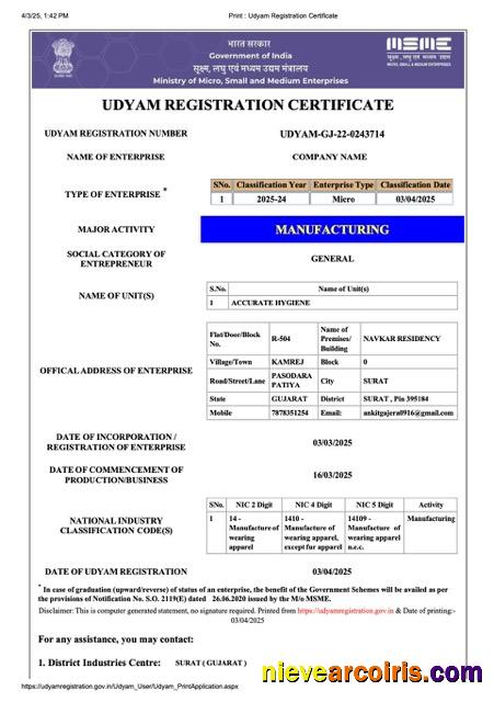 Realistic India Udyam Registration Certificate Word And PDF Template