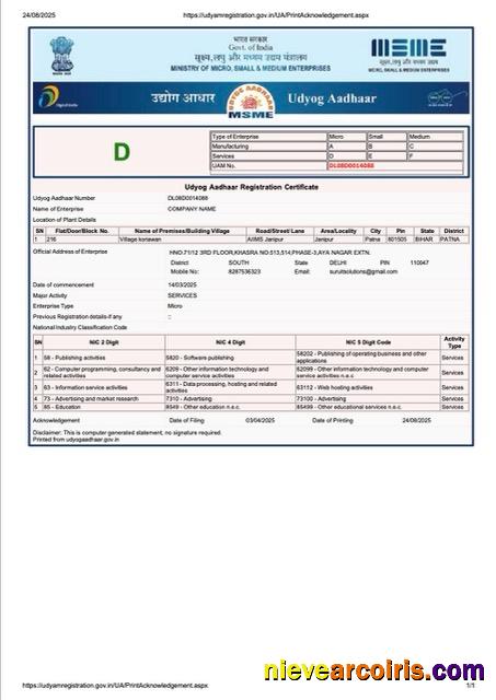Premium India Udyog Aadhaar Registration Certificate Word And PDF Template