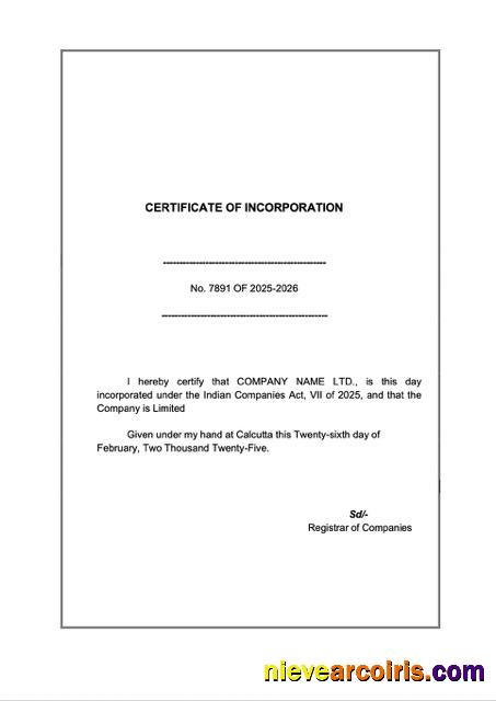 Editable India Certificate Of Incorporation Word And PDF Template, Version 4