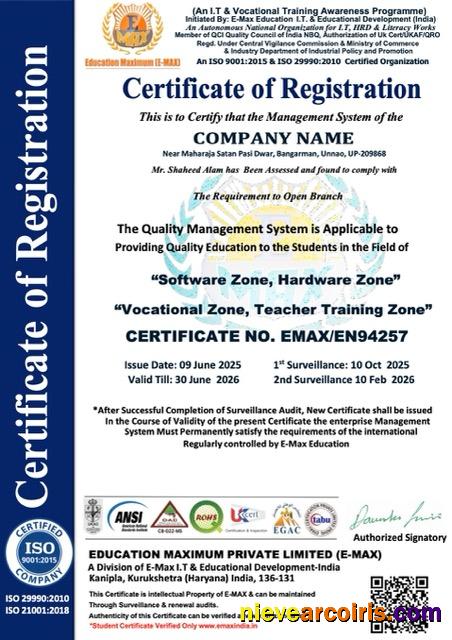 Realistic India Certificate Of Registration Word And PDF Template, Version 2