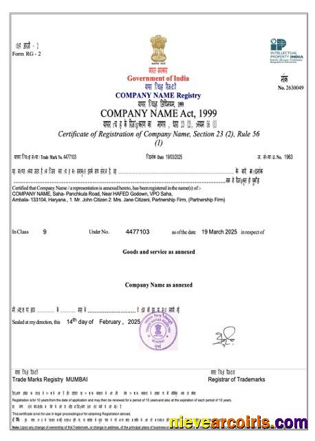 Premium India Certificate Of Registration Word And PDF Template, Version 3