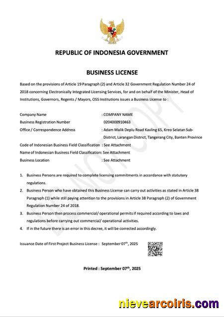 Realistic Indonesia Business License Word And PDF Template