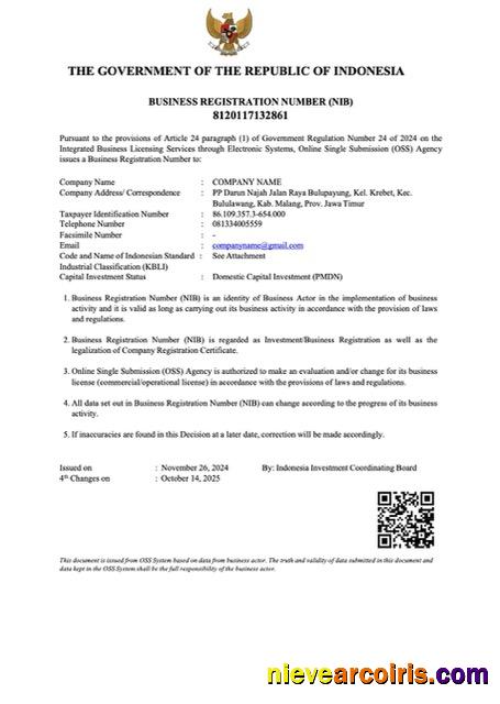 Editable Indonesia Business Registration Number Word And PDF Template