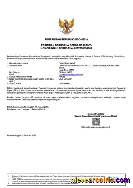 Realistic Indonesia Certificate Of Incorporation Word And PDF Template