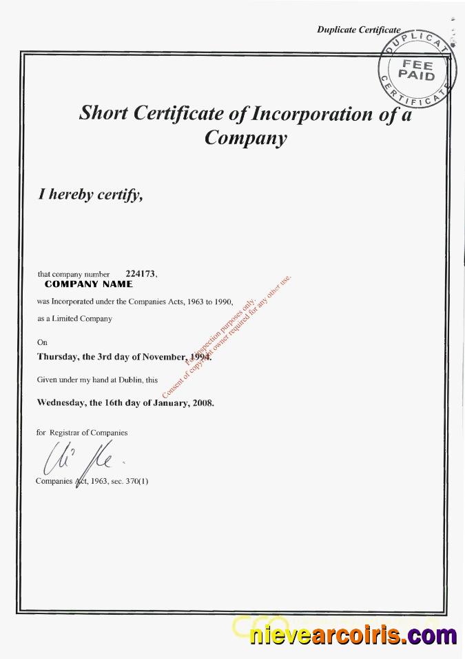Ireland Certificate Of Incorporation Photolook