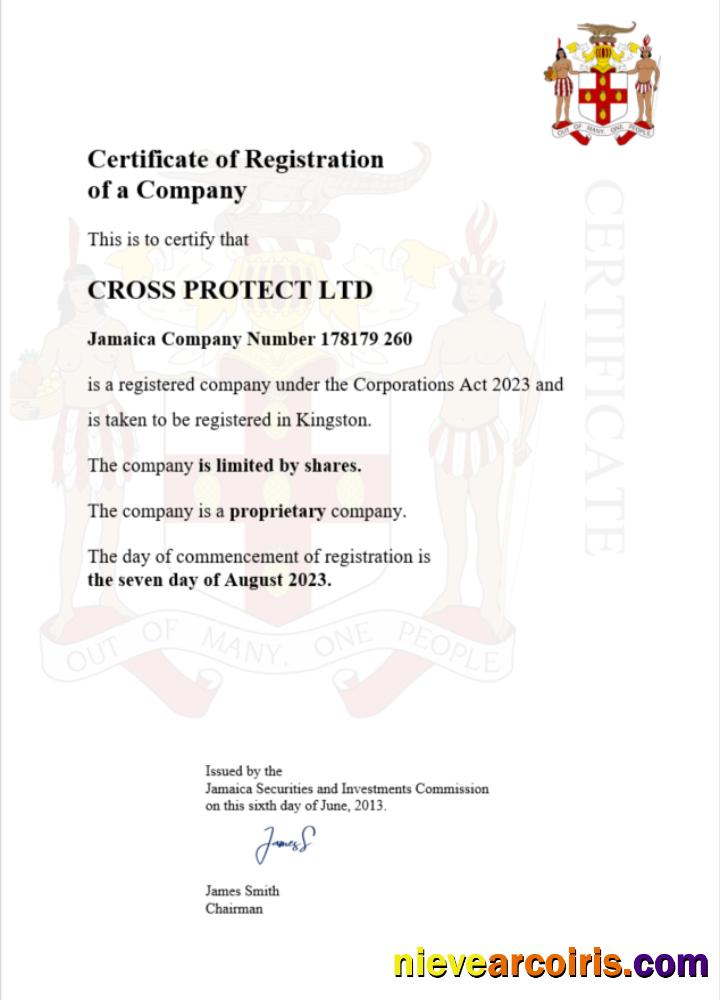 Professional Jamaica Certificate Of Registration Word And PDF Template