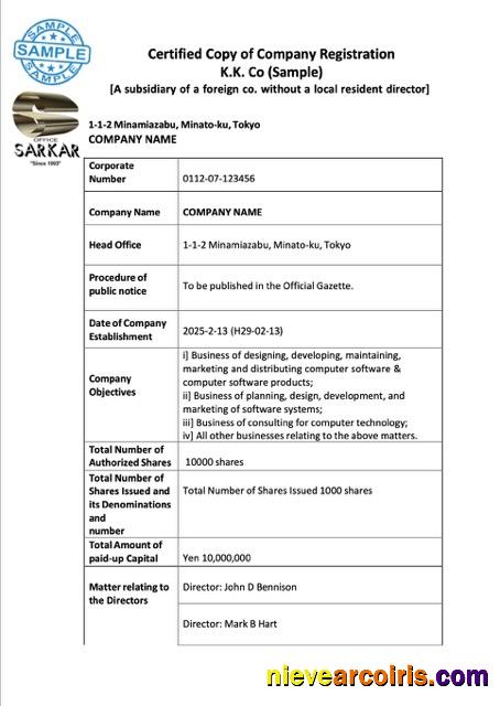 Realistic Japan Company Registration Word And PDF Template, Version 2