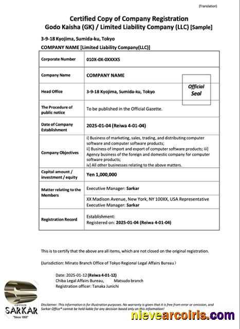 Professional Japan Company Registration Word And PDF Template