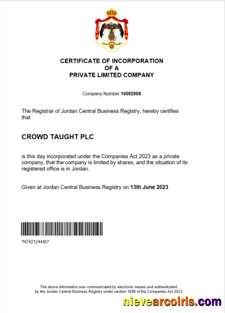 Editable Jordan Certificate Of Registration Word And PDF Template