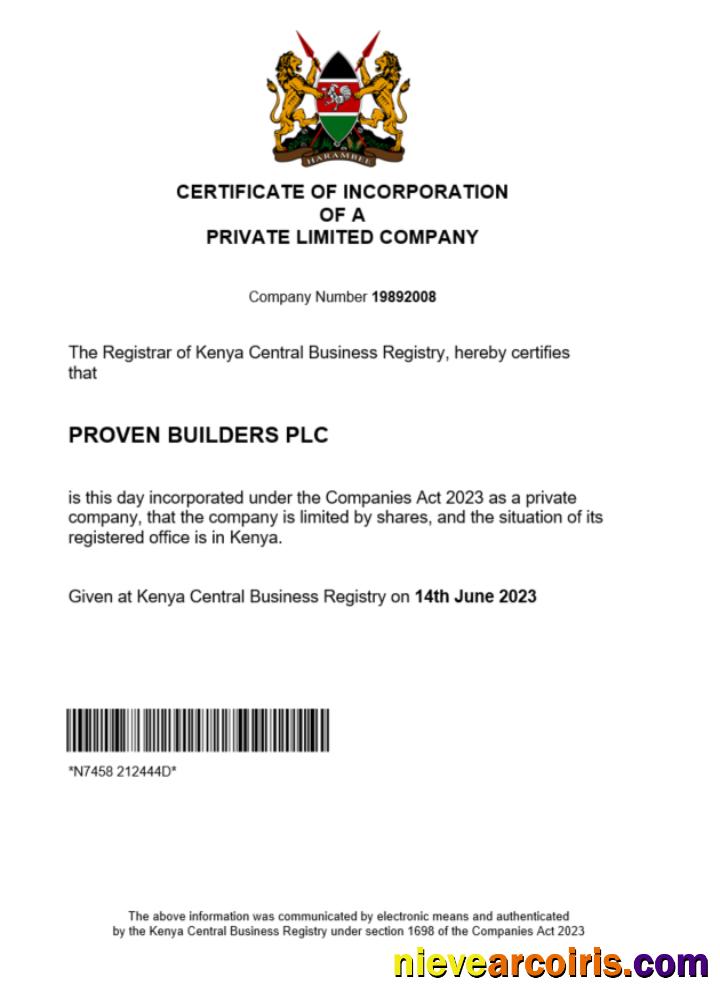 Premium Kenya Business Registration Certificate Word And PDF Template