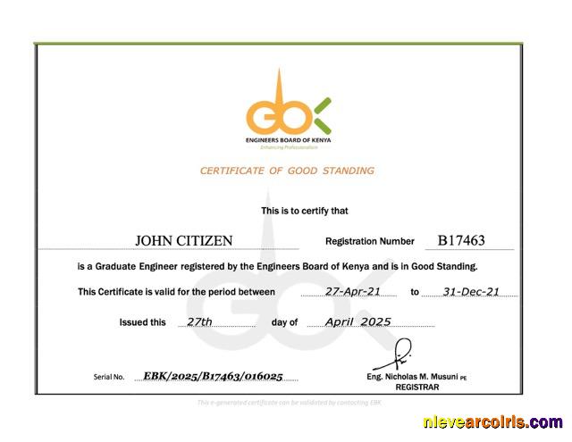 Premium Kenya Certificate Of Good Standing Word And PDF Template