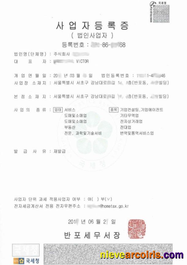 Korea Certificate Of Registration Sample