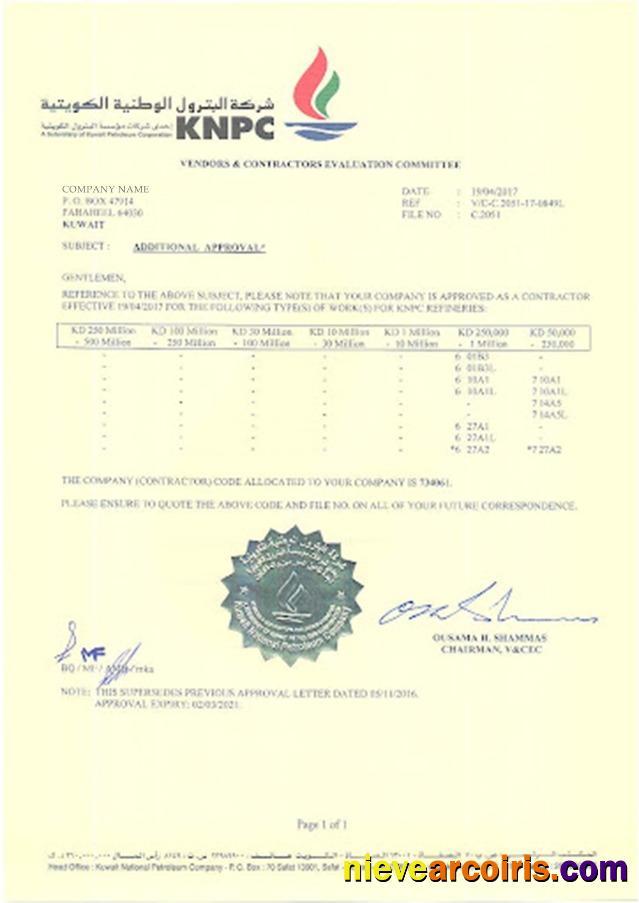Kuwait Certificate Of Registration Template