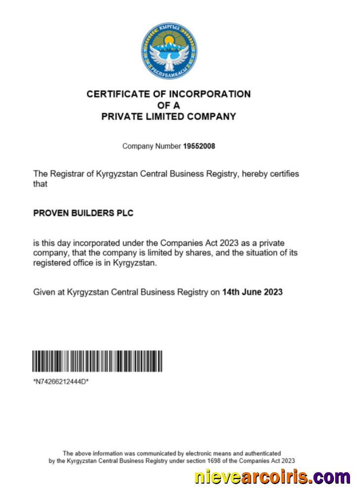 Editable Kyrgyzstan Business Registration Certificate Word And PDF Template