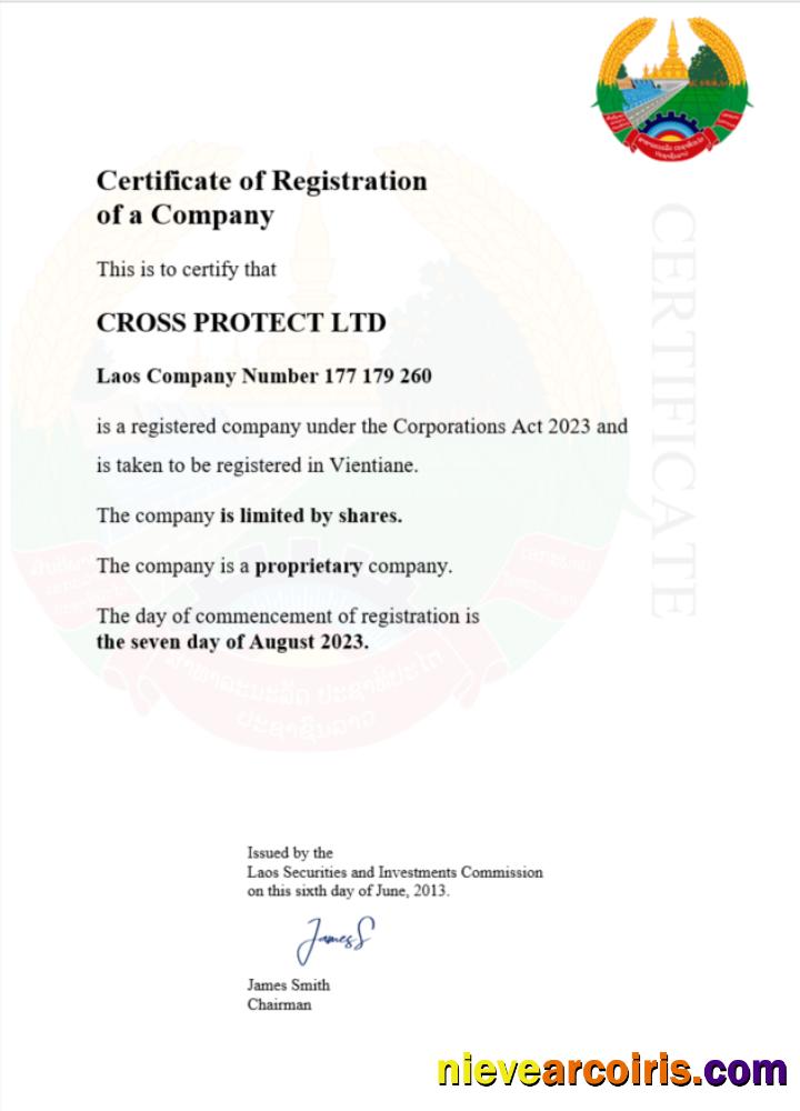 Premium Laos Business Registration Certificate Word And PDF Template