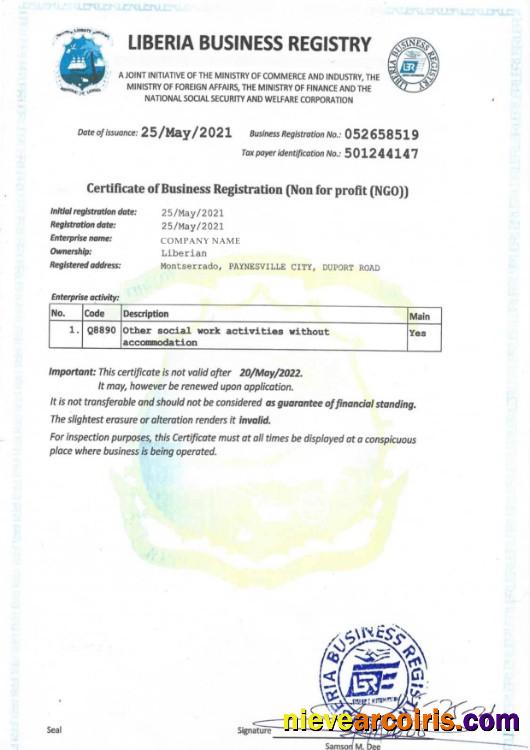 Liberia Certificate Of Business Registration Photolook
