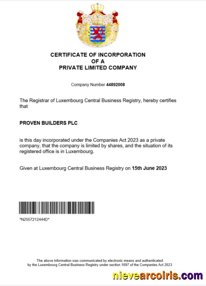 Professional Luxembourg Business Registration Certificate Word And PDF Template
