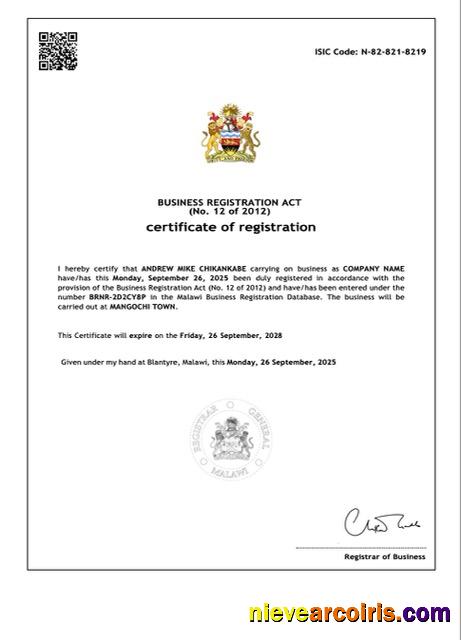 Premium Malawi Certificate Of Registration Word And PDF Template