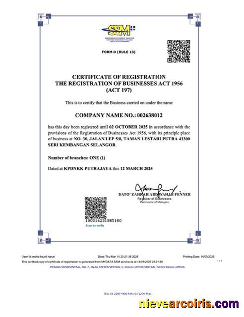 Professional Malaysia Certificate Of Registration Word And PDF Template
